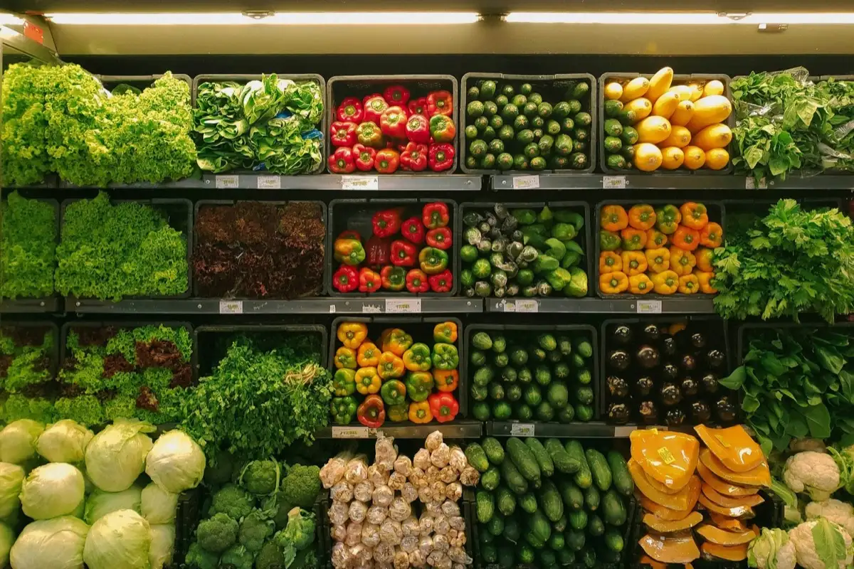 Colourful fresh vegetables at a local farmers market